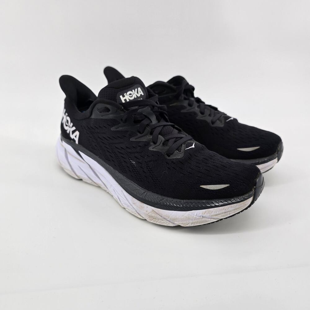 Hoka One One Clifton 8 Wide Women Size 10B Black White Athletic Running Shoes